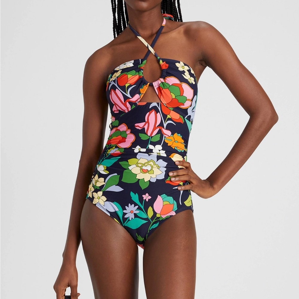 Kate Spade Drawstring Tie Front Bandeau One Piece Swimsuit - Flower Bed